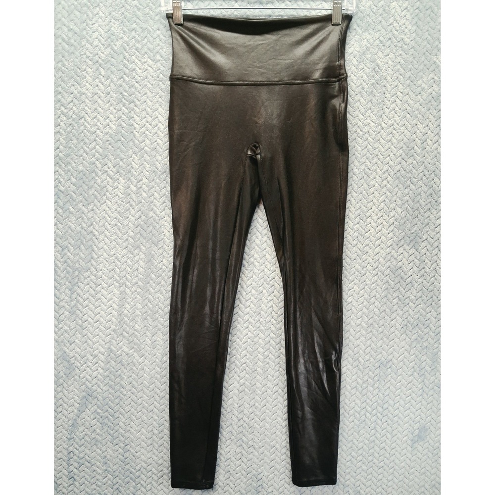 Spanx Faux Leather Leggings Very Black High Waisted Medium Sleek